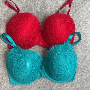 Victoria's Secret Lace Push-Up Bra Set - Red and Blue